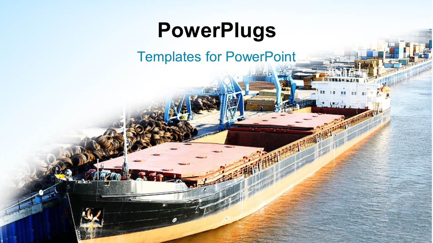 Sea Ship at the Port on a White and Blue Background