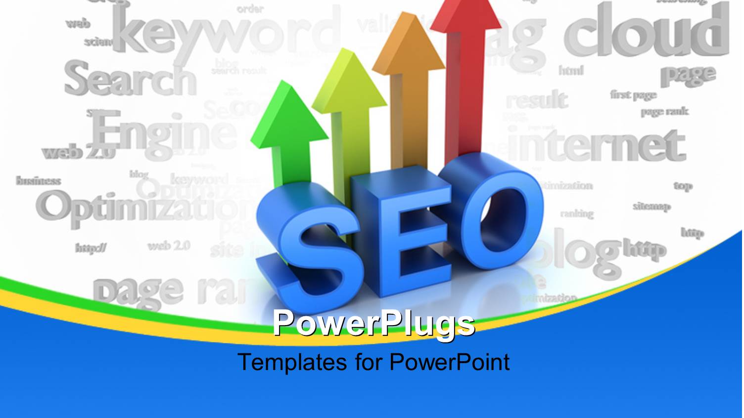 Search Engine Optimization with 3D Arrows Rising and Search Keywords