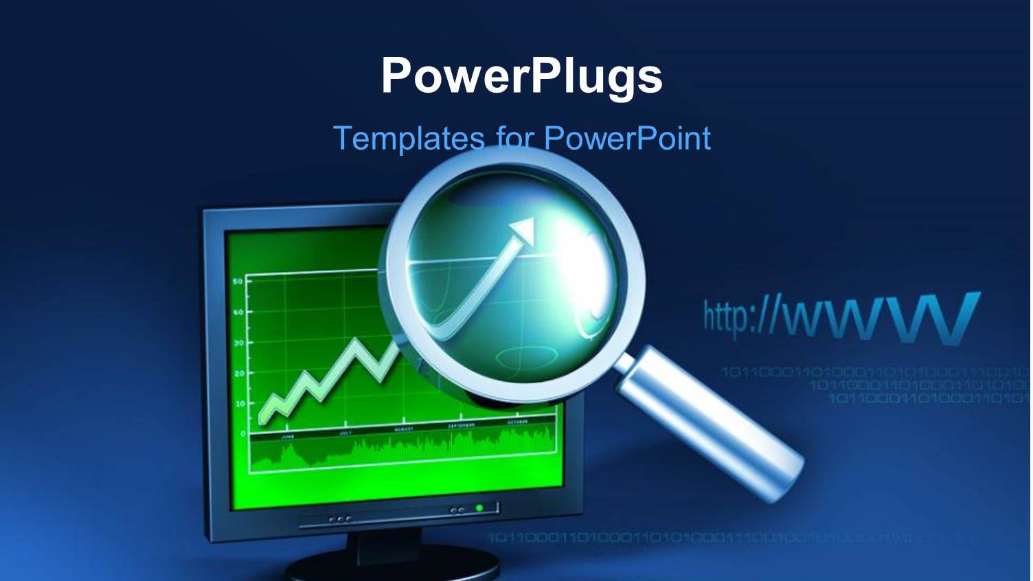 Search Glass Hovering on Financial Chart in Computer Screen Over Blue Background