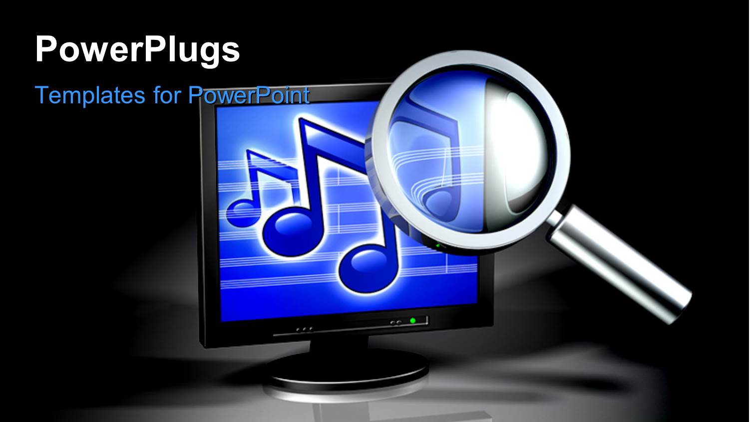 Search Glass Over Computer Screen Showing Music Symbols