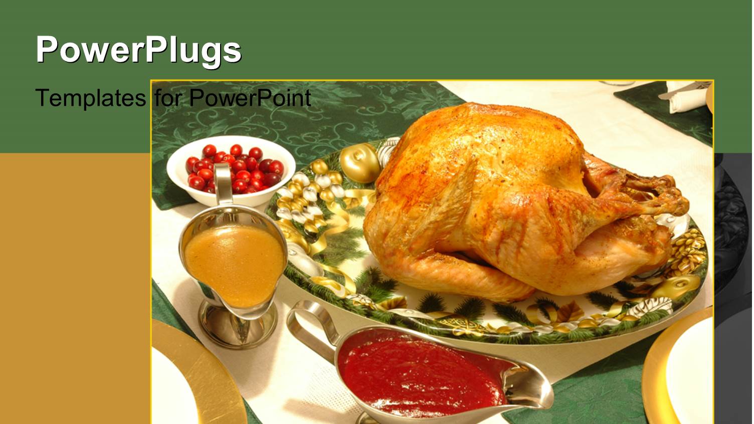 a Set Table of a Full Turkey and Different Sauces