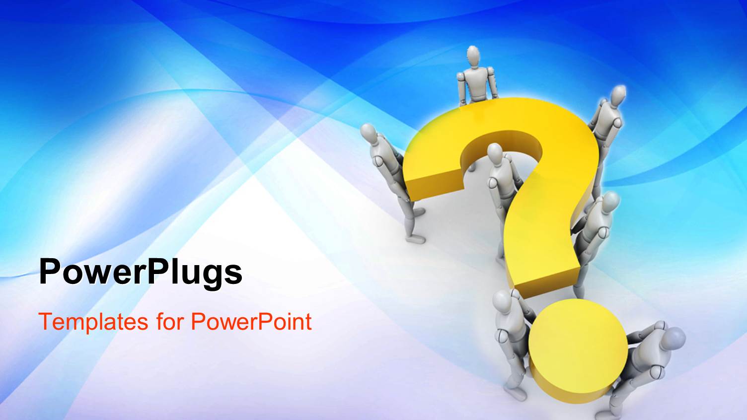 Seven 3d Human Characters Holding Up a Yellow Question Mark