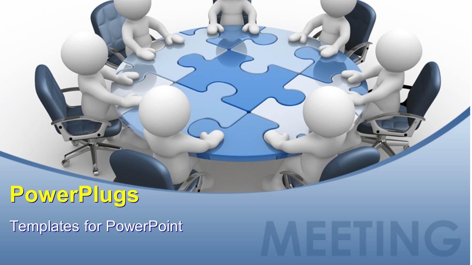 Seven 3D Human Characters Sitting Round a Puzzle Table