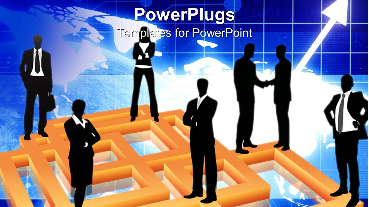 Seven Business Men and Women Standing Over a Graph Background