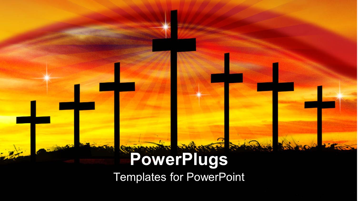 Seven Crosses with Stars and a Bright Shinning Sunset Light