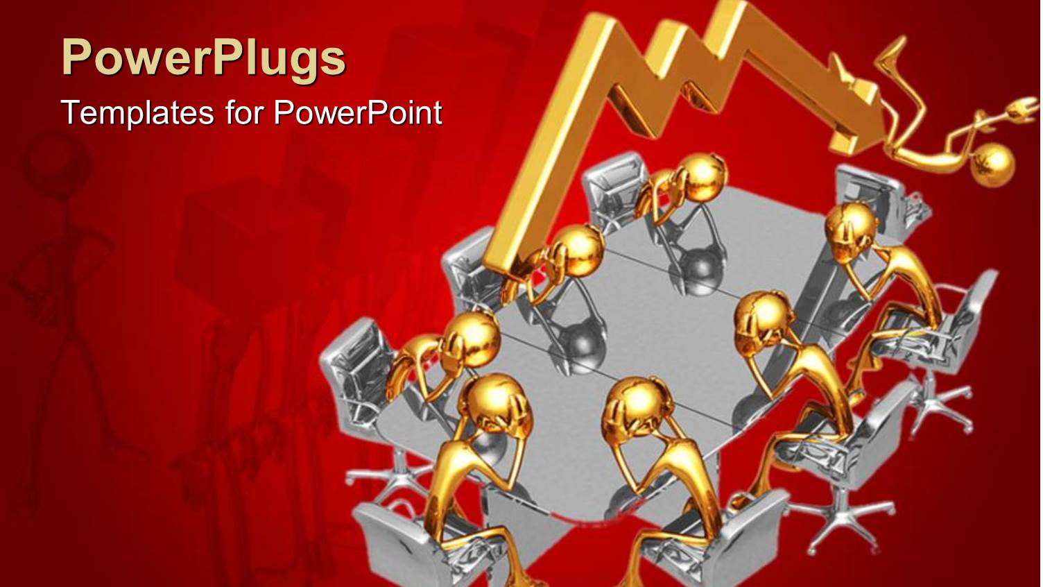 Seven Gold Figures Sit Around Chrome Conference Table while Arrow Knocks Eighth Figure Out of Chair