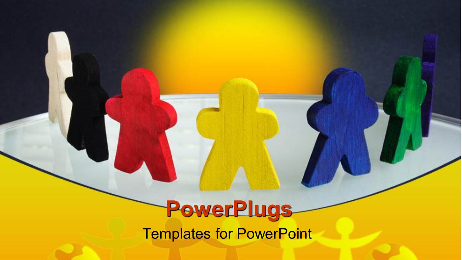 Seven Multi Colored 3d Human Characters Standing Round a Yellow Light