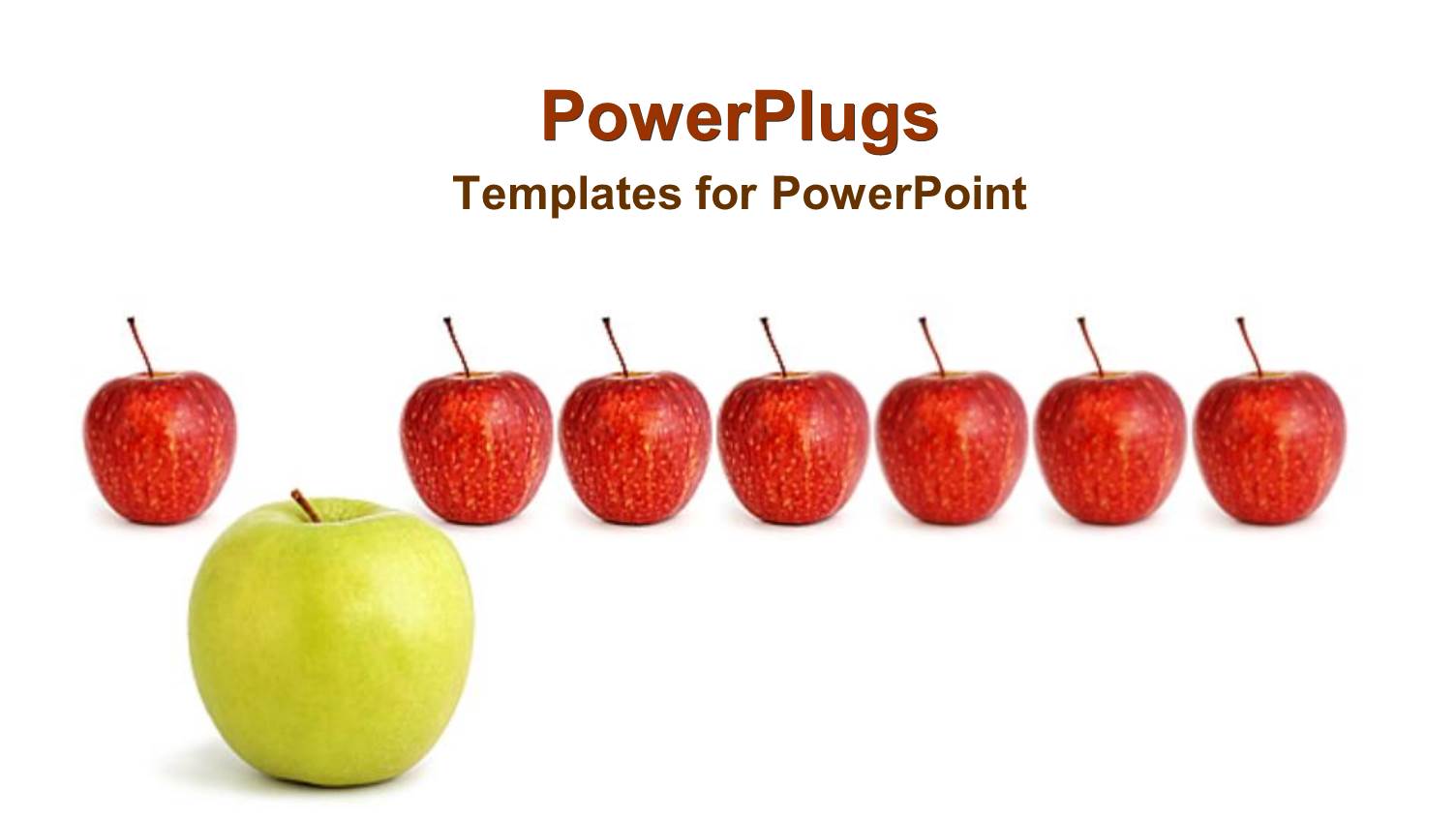 Seven Red Apples Stand in Line with One big Green Apple Taking Lead