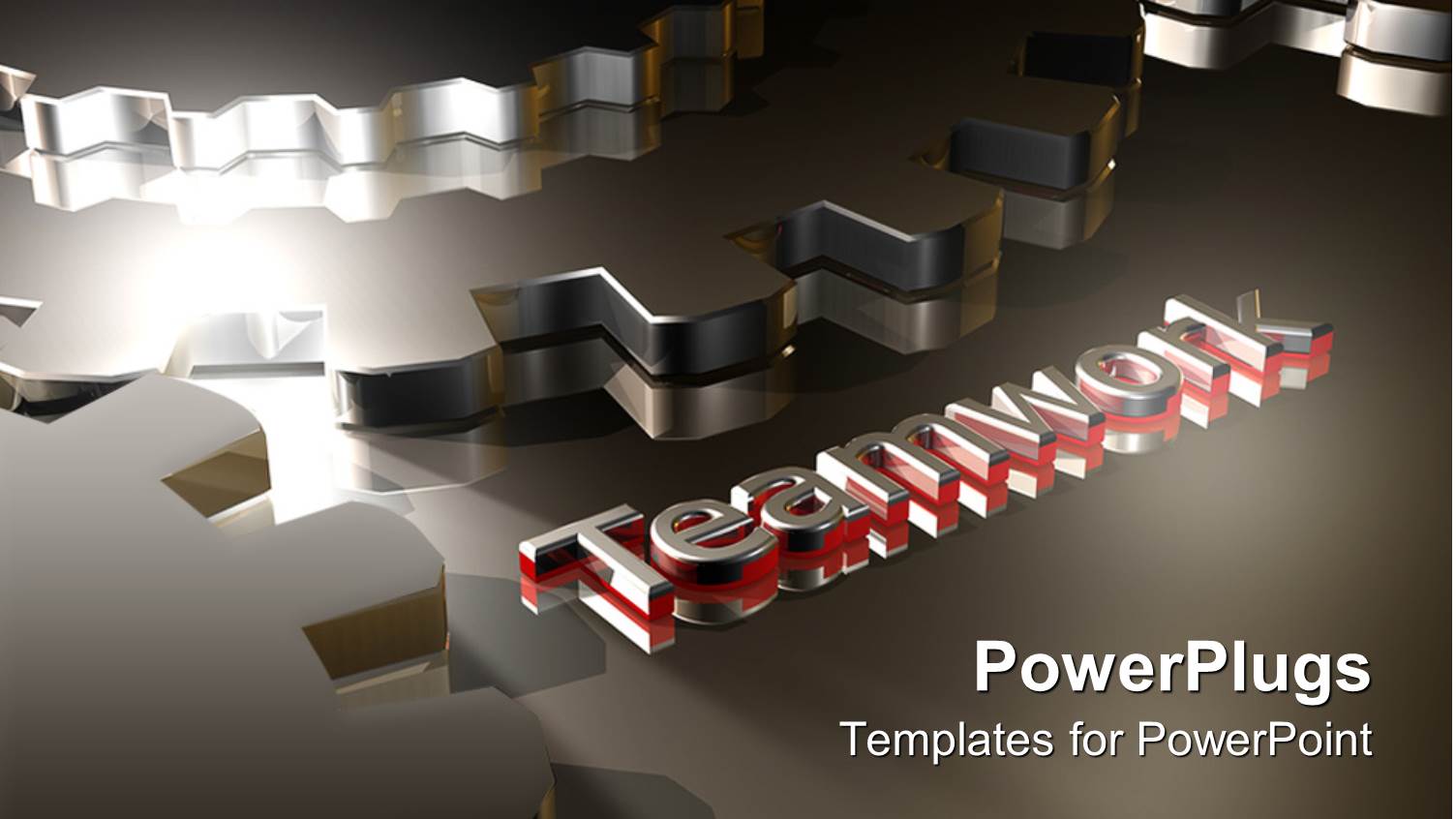 Several Chrome Gears with Text 'Teamwork' in Red and Silver