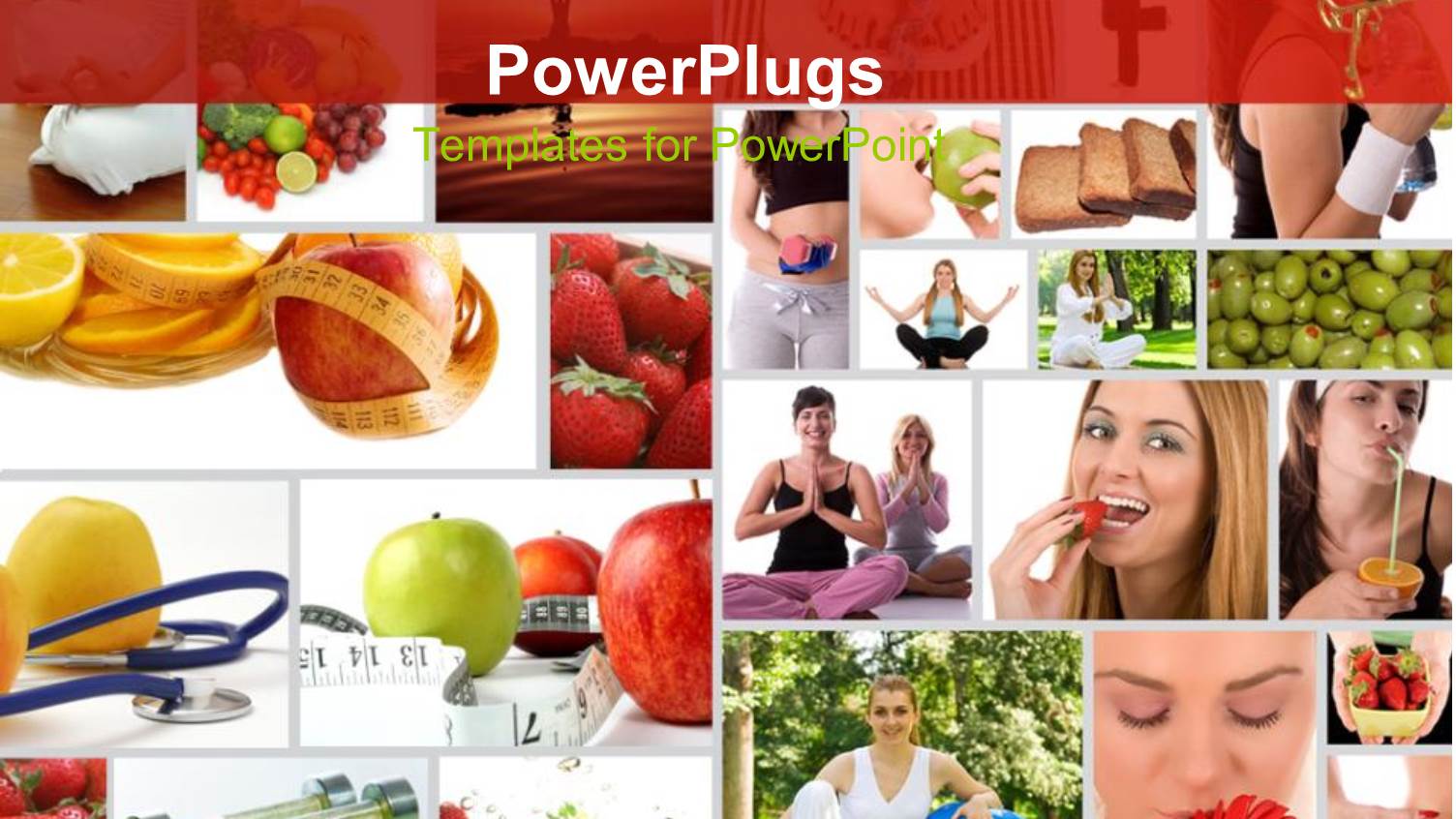 Several Tiles with Depictions of Humans Food and Measuring Tape