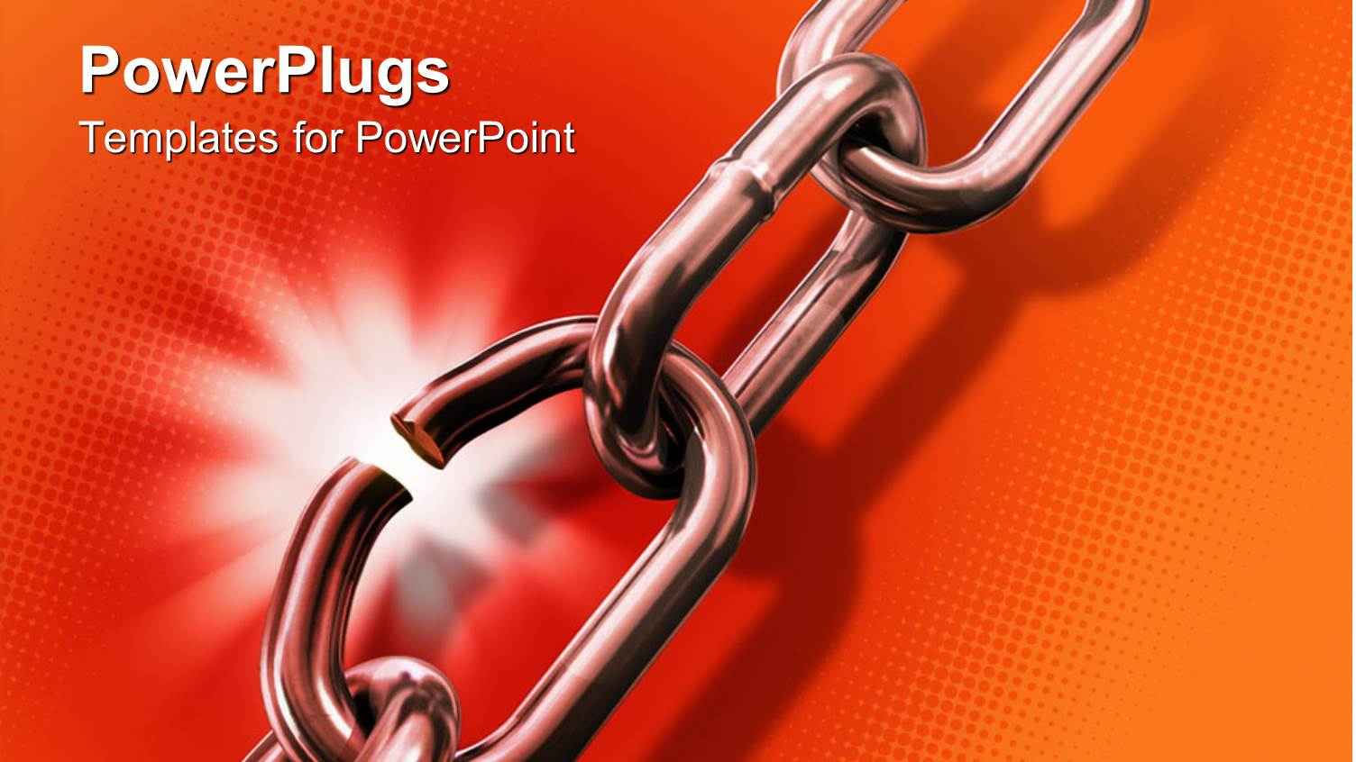 Shining Metal Chain with Broken Link on Orange Background
