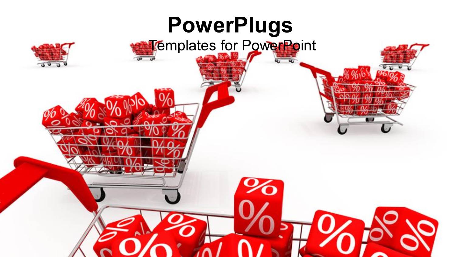 Shopping Carts with Discount Percent Red Cubes with White Percentage Sign
