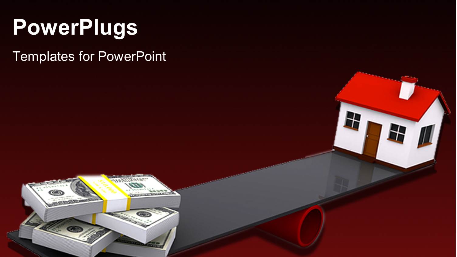 Showing a Seesaw with a House on One Side and a Pile of Money on the other with Dark Color