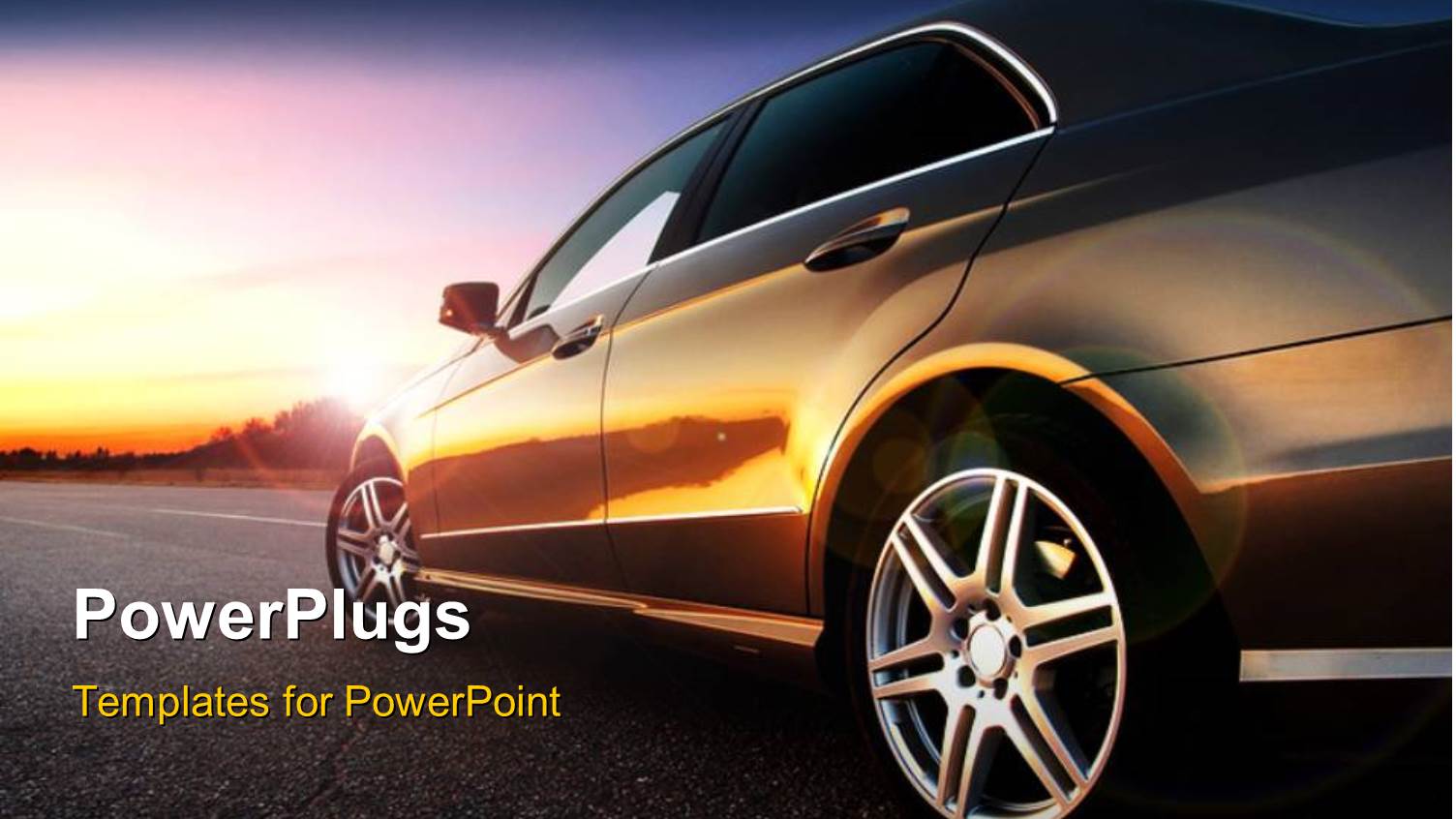 Side View of a Car on a Plain Road with Light Reflecting on it