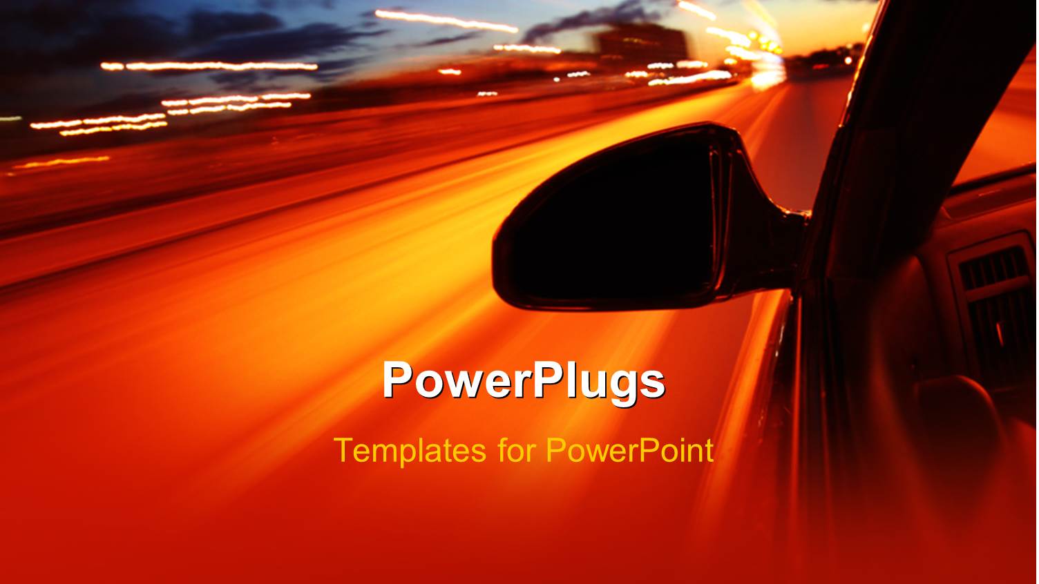 a Side View of a Fast Moving Car with Bright Street Lights