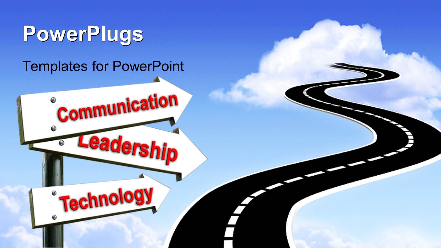 Road Sign Leading to Communication Leadership and Technology Over Blue Sky