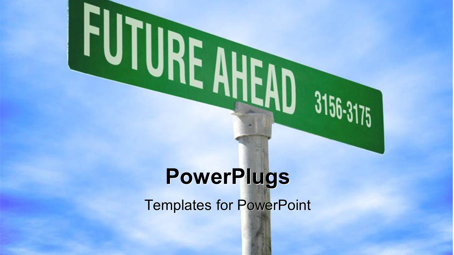 Sign Post Reads FUTURE AHEAD Over Blue Cloudy Sky 