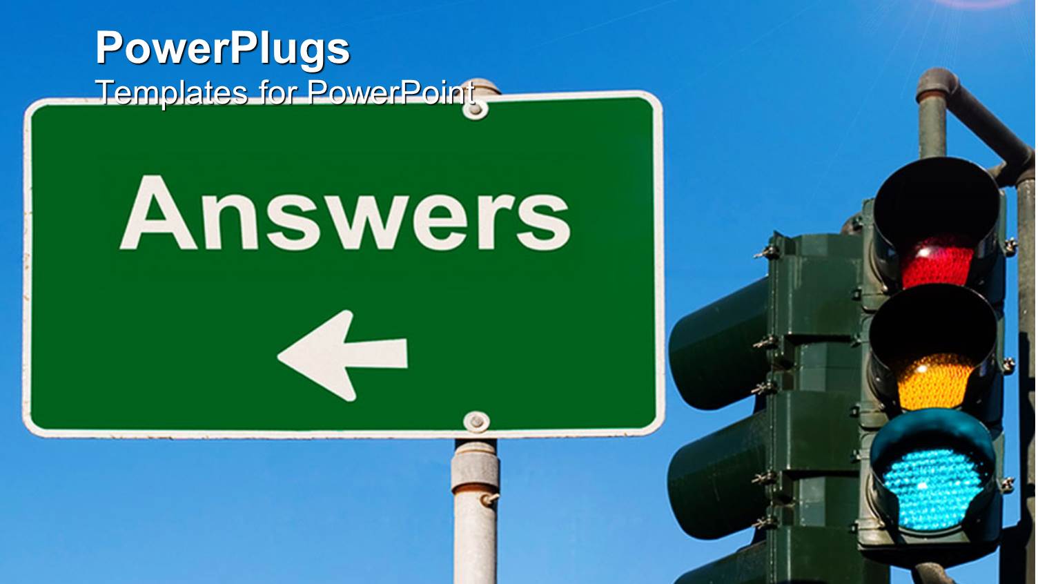 a Sign and a Traffic Signal with Bluish Background