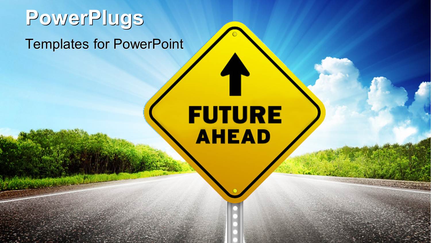 Signpost with Future Ahead Keyword on a Road with Sky in Background