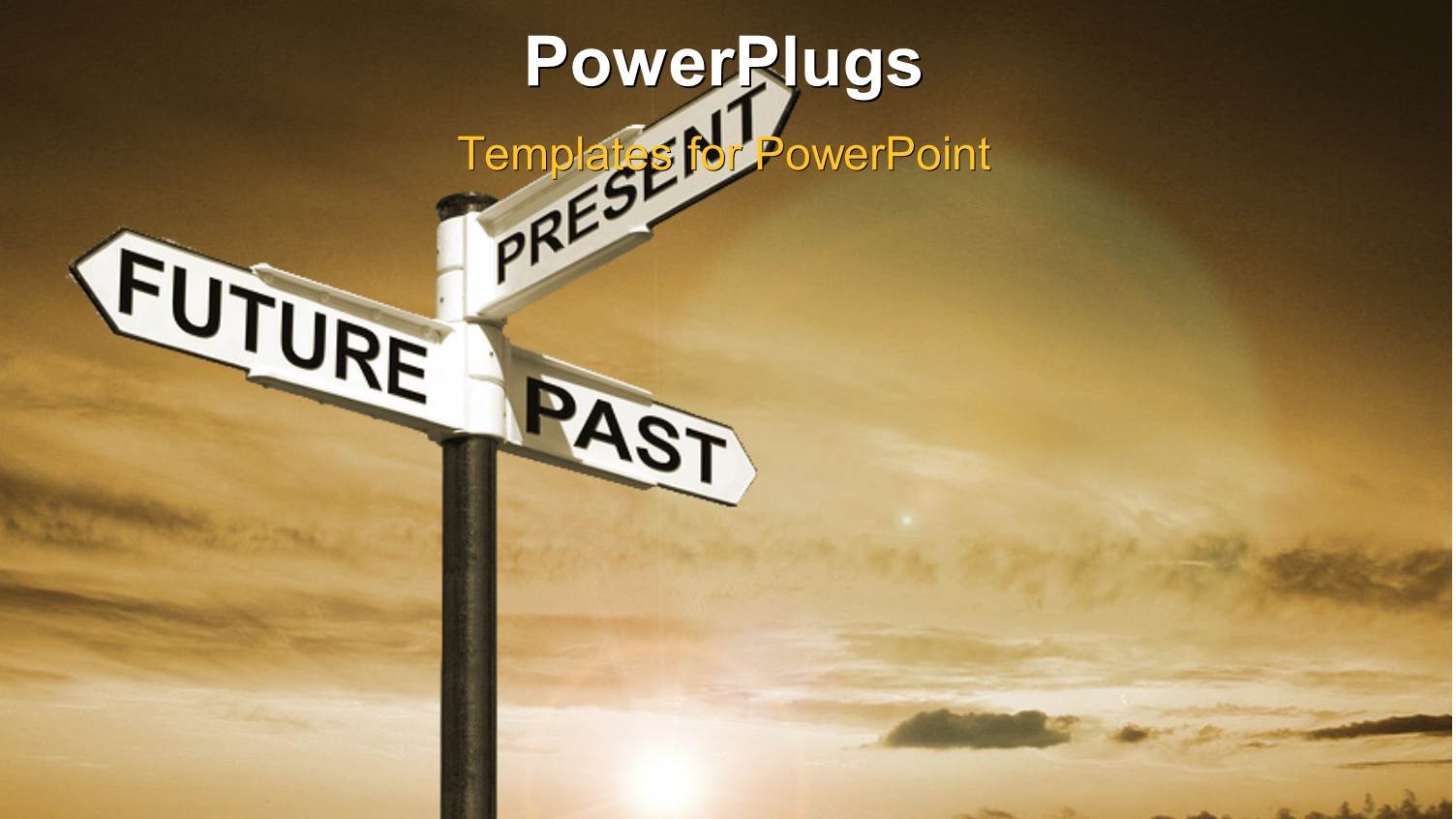 Signpost with Future, Past & Present Directions Against the Sky