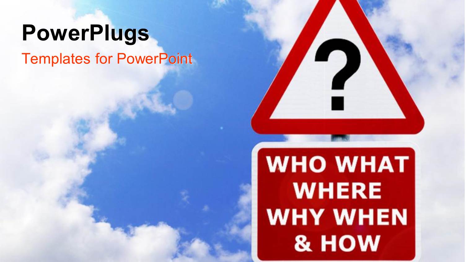 Signpost with the Six most Commonly Asked Questions Against a Blue Cloudy Sky