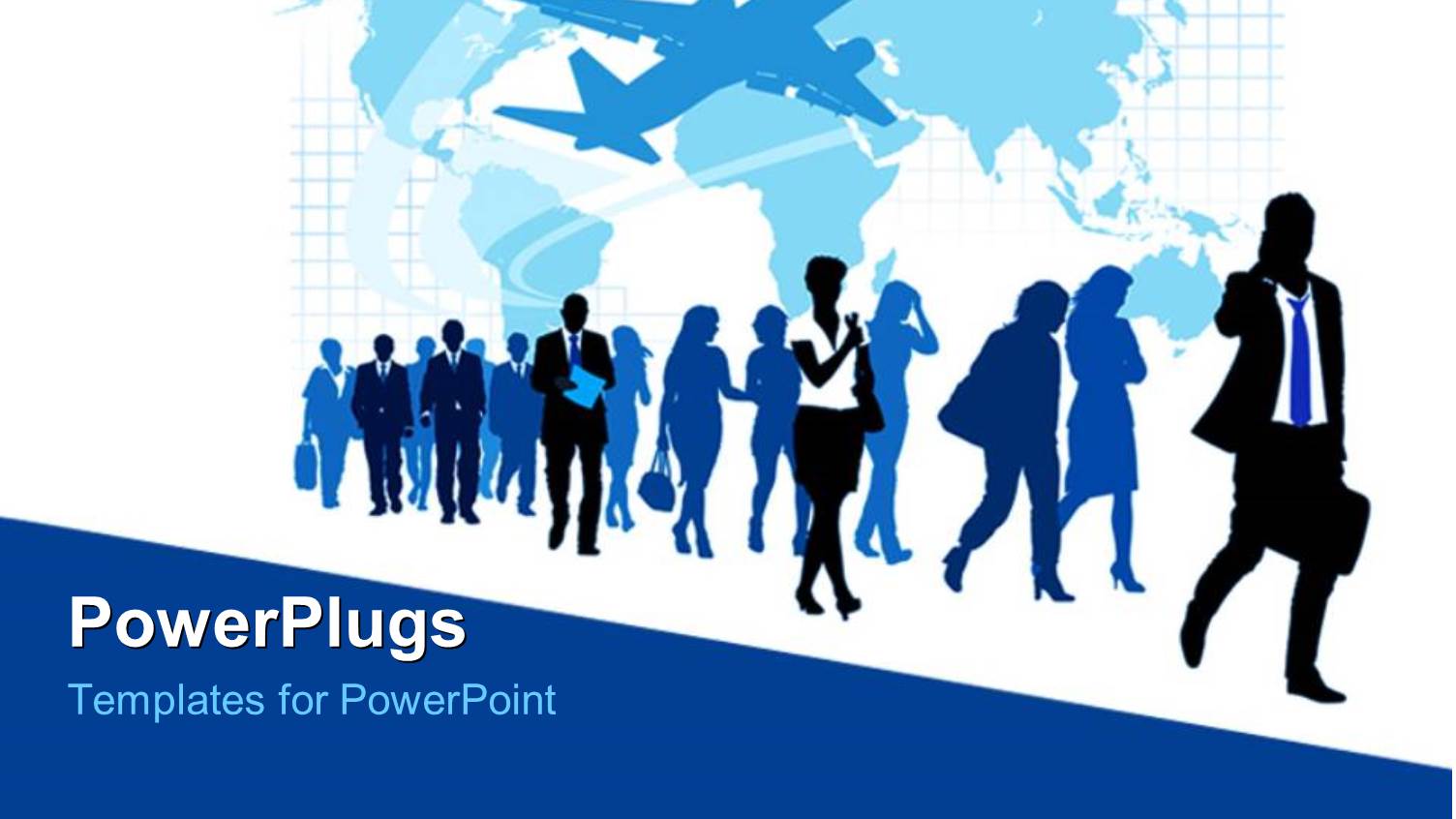 Silhouette of Airplane and World Map with Walking Travellers