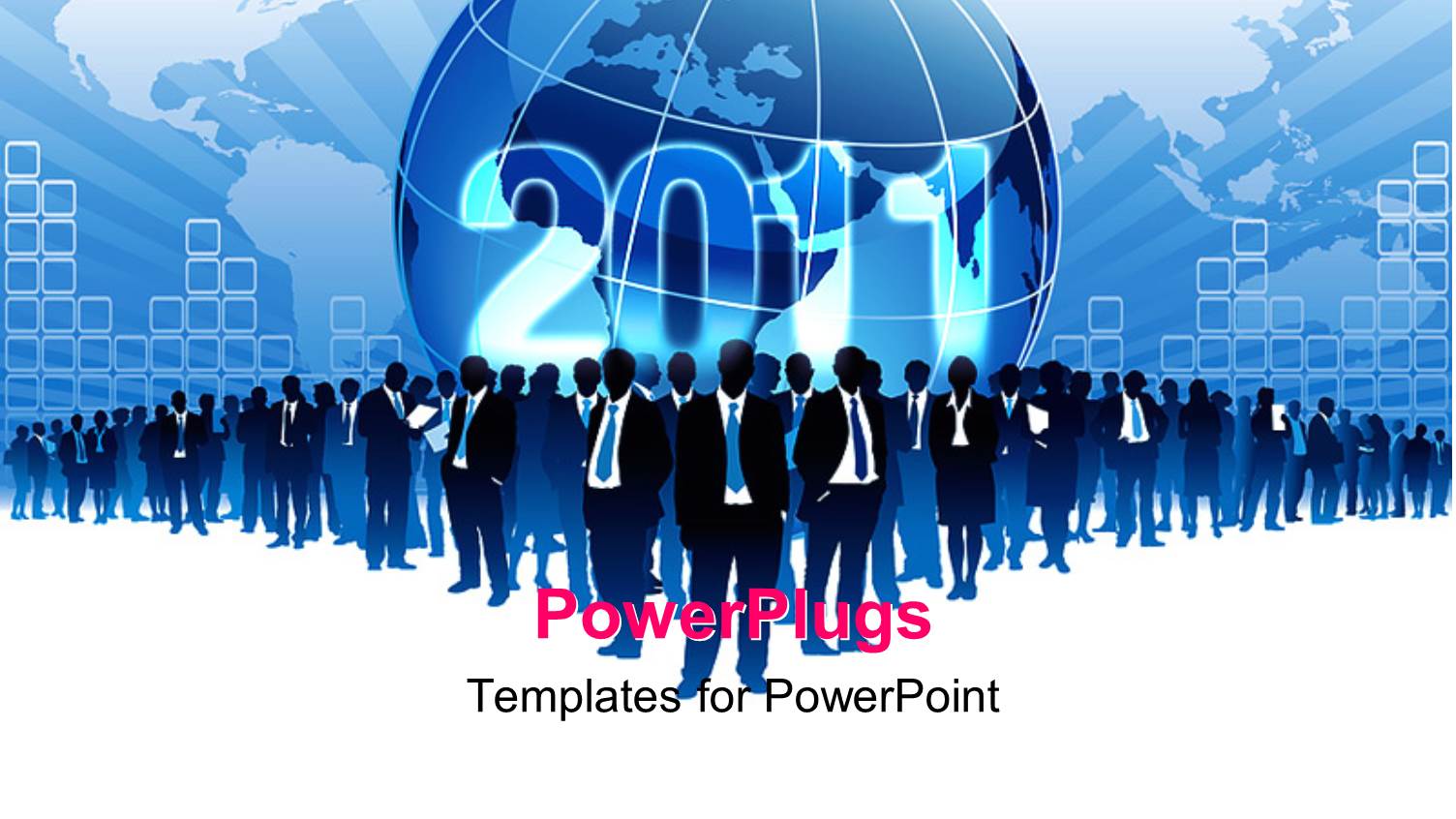 a Silhouette of Business Men with a 3D Globe in their Centre