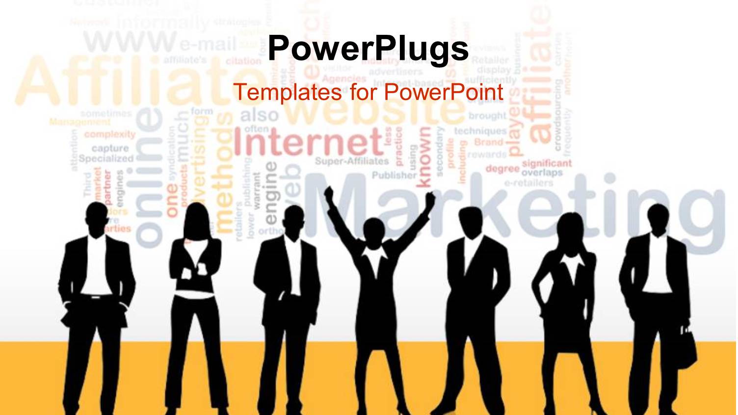 a Silhouette of Business Men and Women with Different Marketing Text