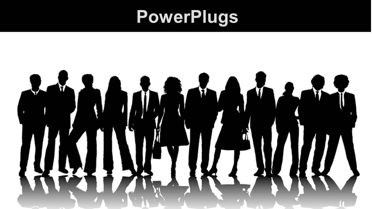 Silhouette of Business People Line Up for Pose with Reflection on White Surface