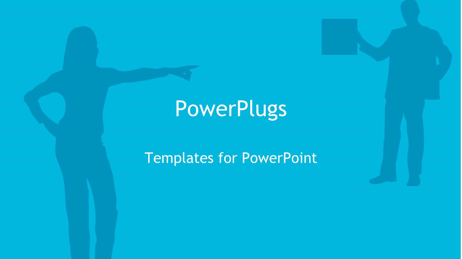 Silhouette of Business Woman Pointing at Man Holding Briefcase on Blue Background 