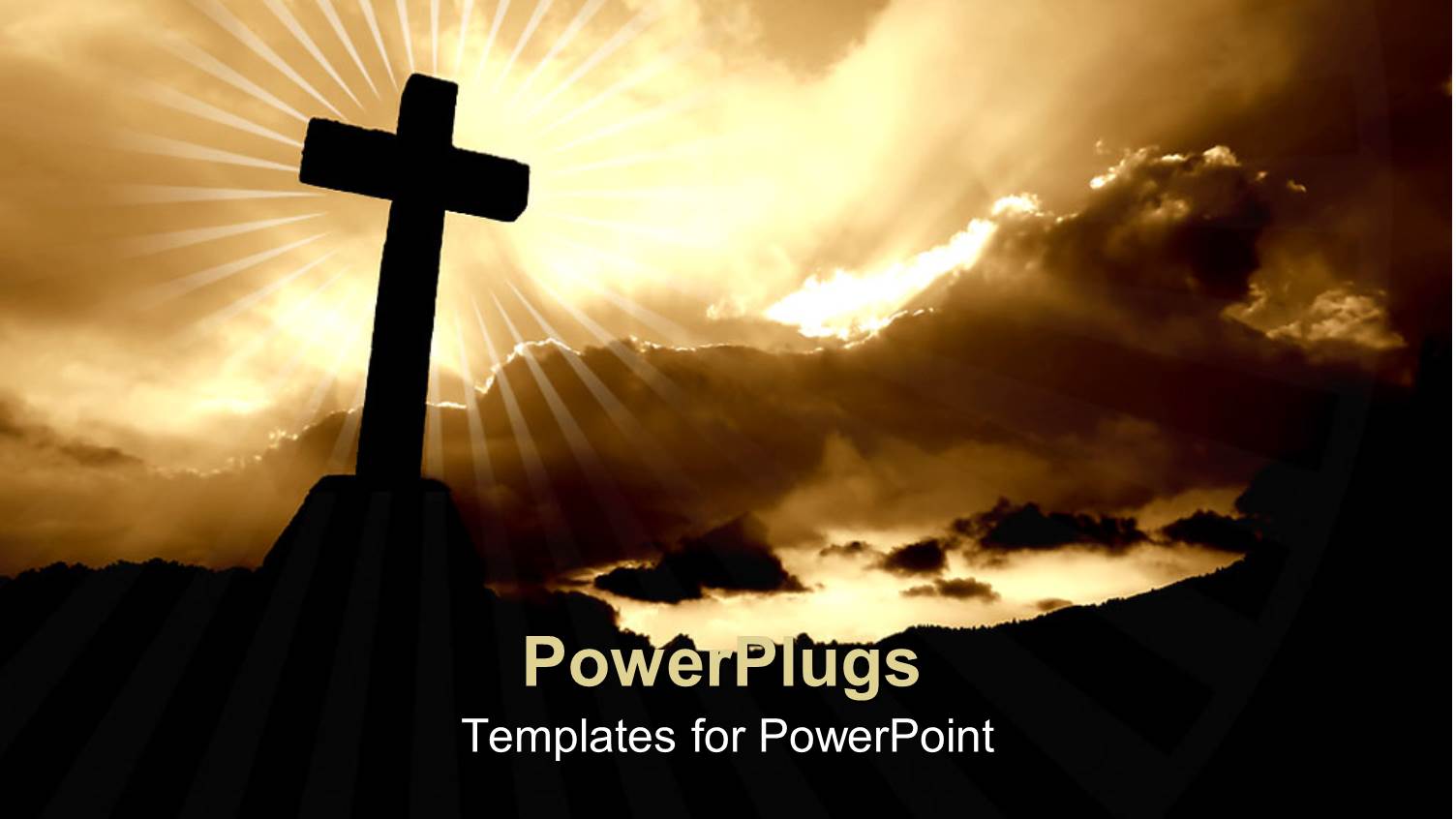 Silhouette of Cross with Bright Glow of Light from Cloudy Sky