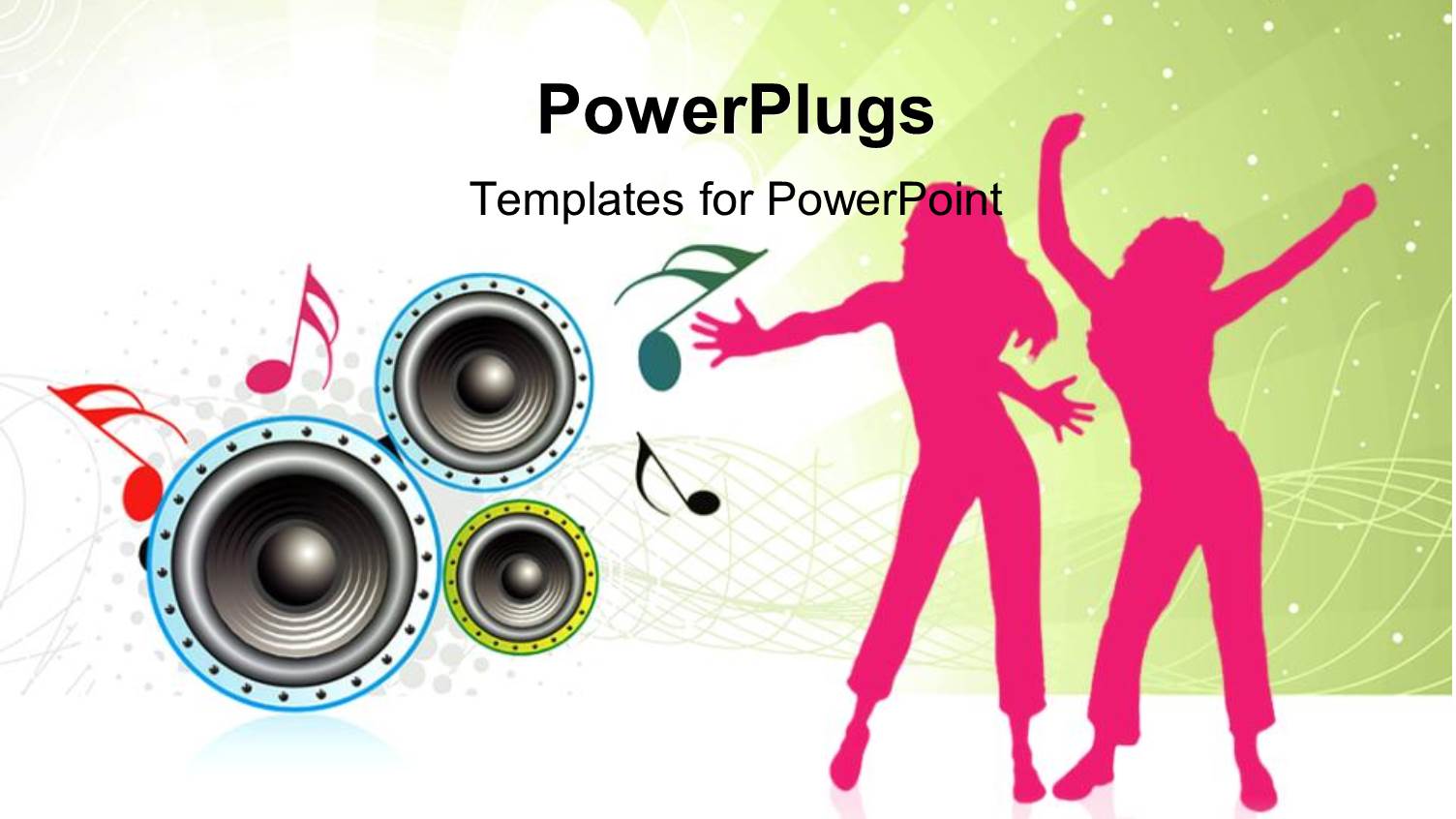 Silhouette of Dancing Ladies with Music Symbols and Speakers