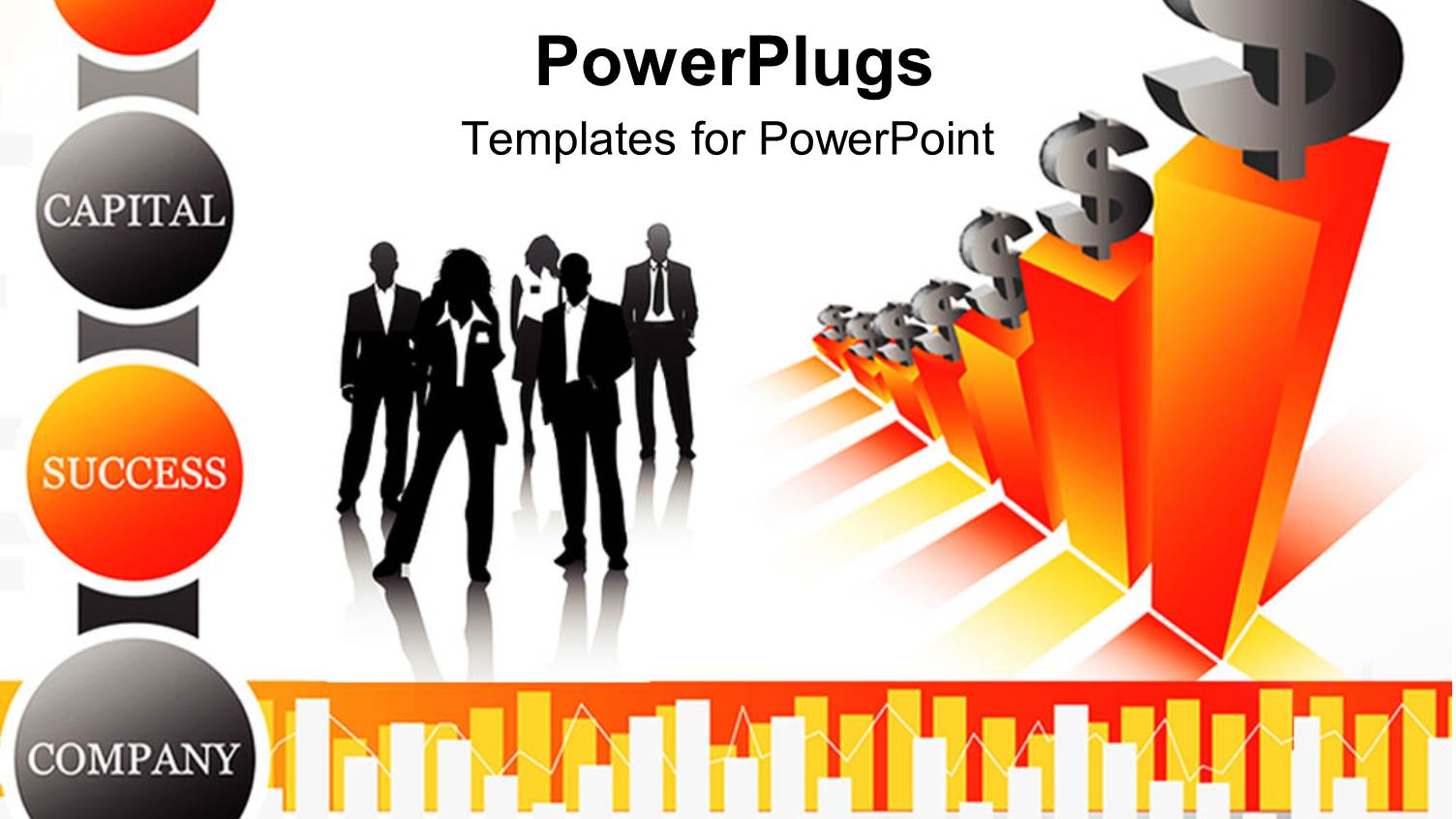 Silhouette with Dollar Sign on Bar Chart and Sign Post with Business Terms