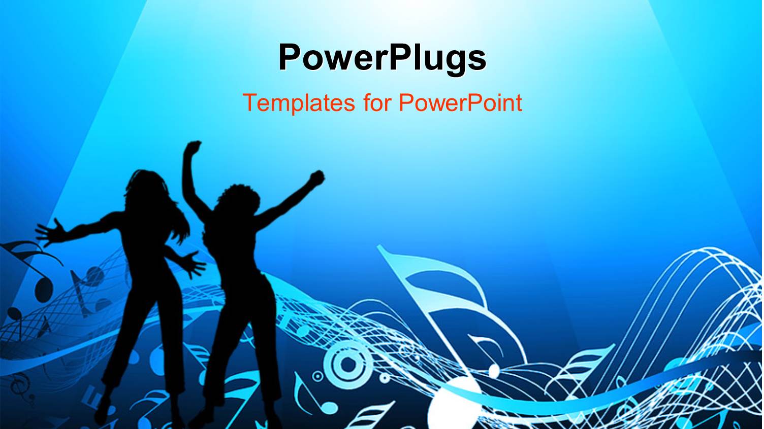 Silhouette of Girls Dancing with Music Notes and Symbols Over Blue Surface 