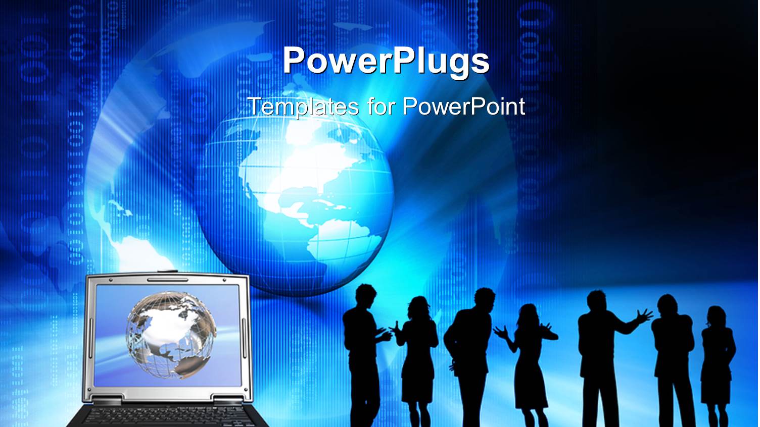 Silhouette of Interacting People with Laptop Over Earth Globe