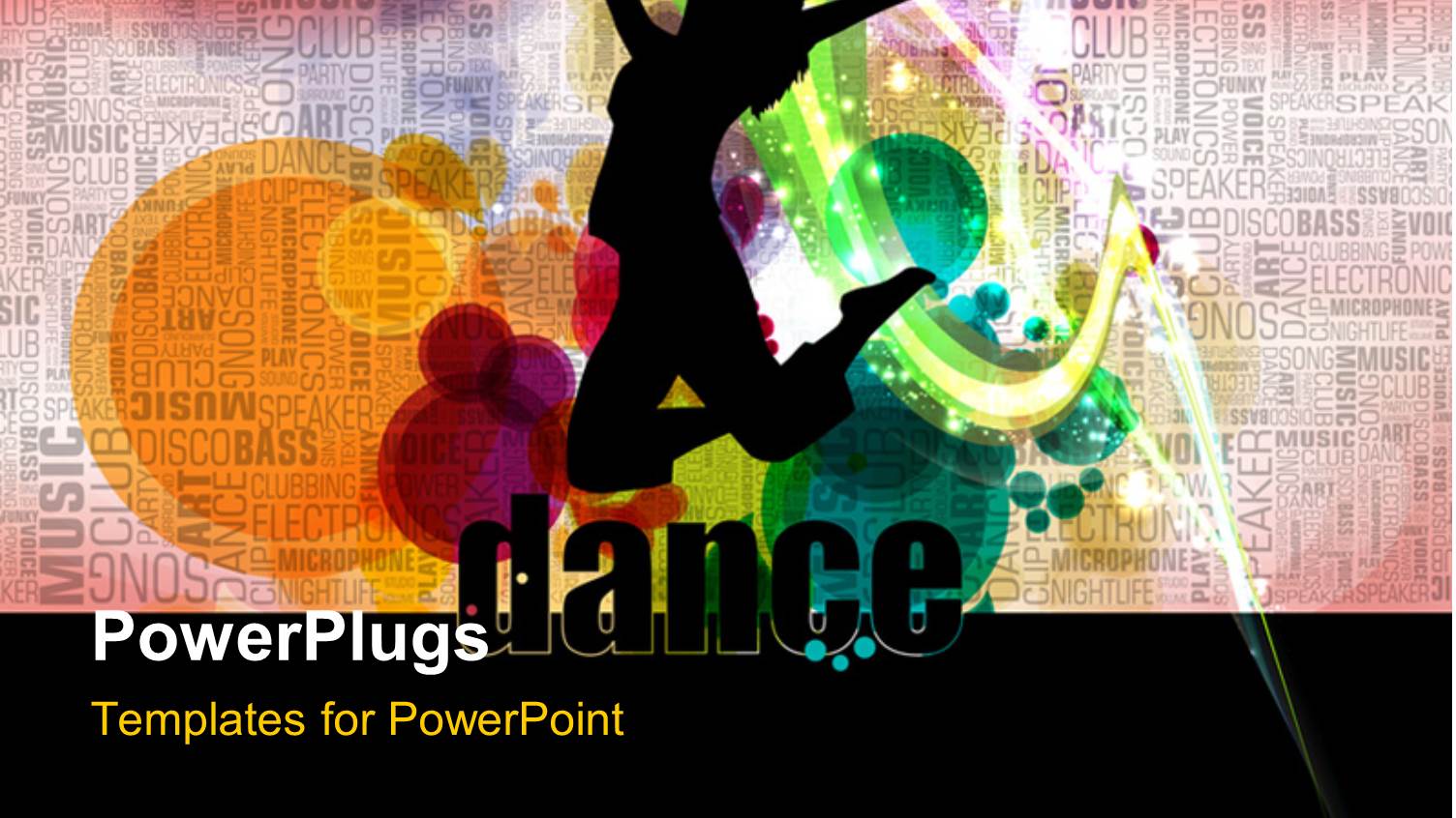 Silhouette of Lady Dancing Over Colorful Background with Music Terms