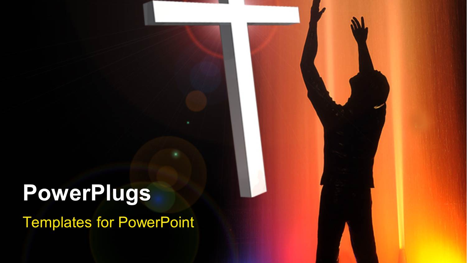 Silhouette of Man with Arms Reaching Up to White Cross