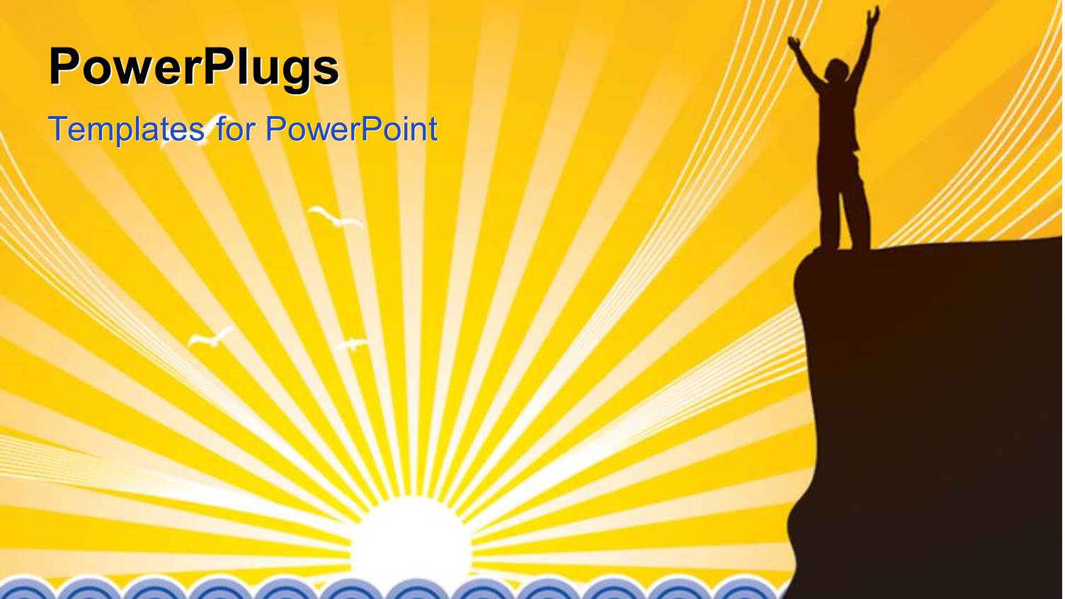 Silhouette of Man with Hands Raised on Mountain Top at Sunrise