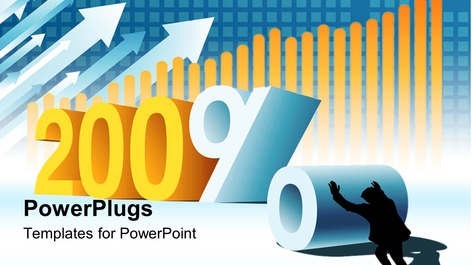 Silhouette of Man Pushing Three Dimensional Percent Sign to Number 200