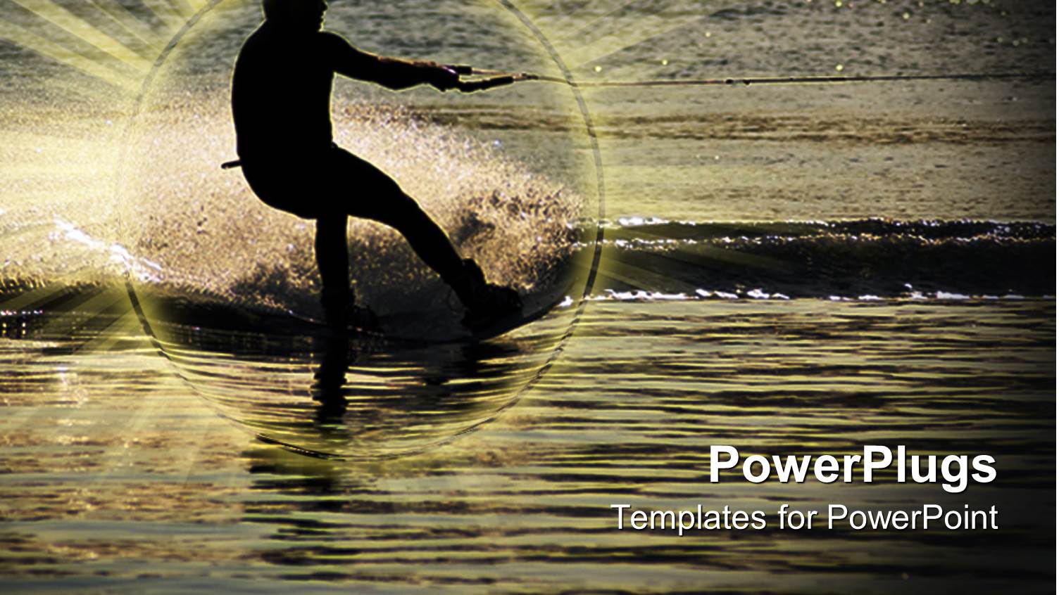 Silhouette of Man Water Skiing at Sunset