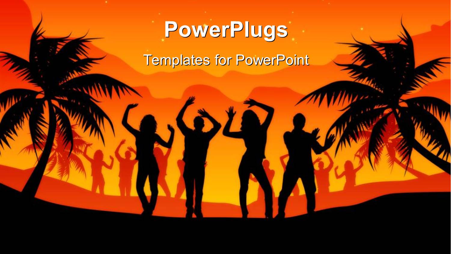 Silhouette of People Dancing on Beach with Palm Trees