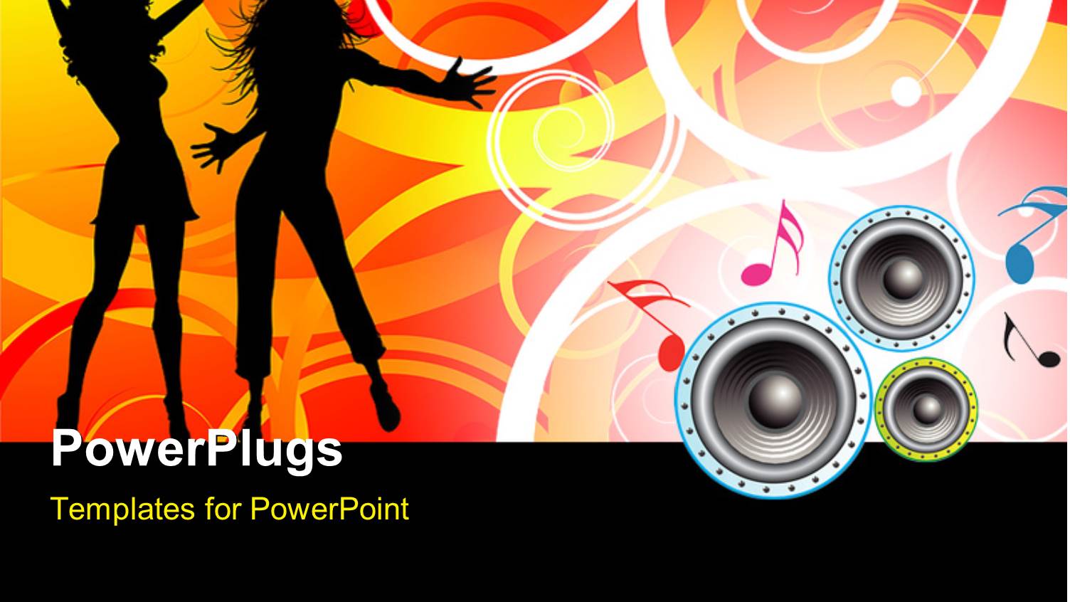 Silhouette of People Dancing with Music Symbols and Speakers on Florafloral Design 