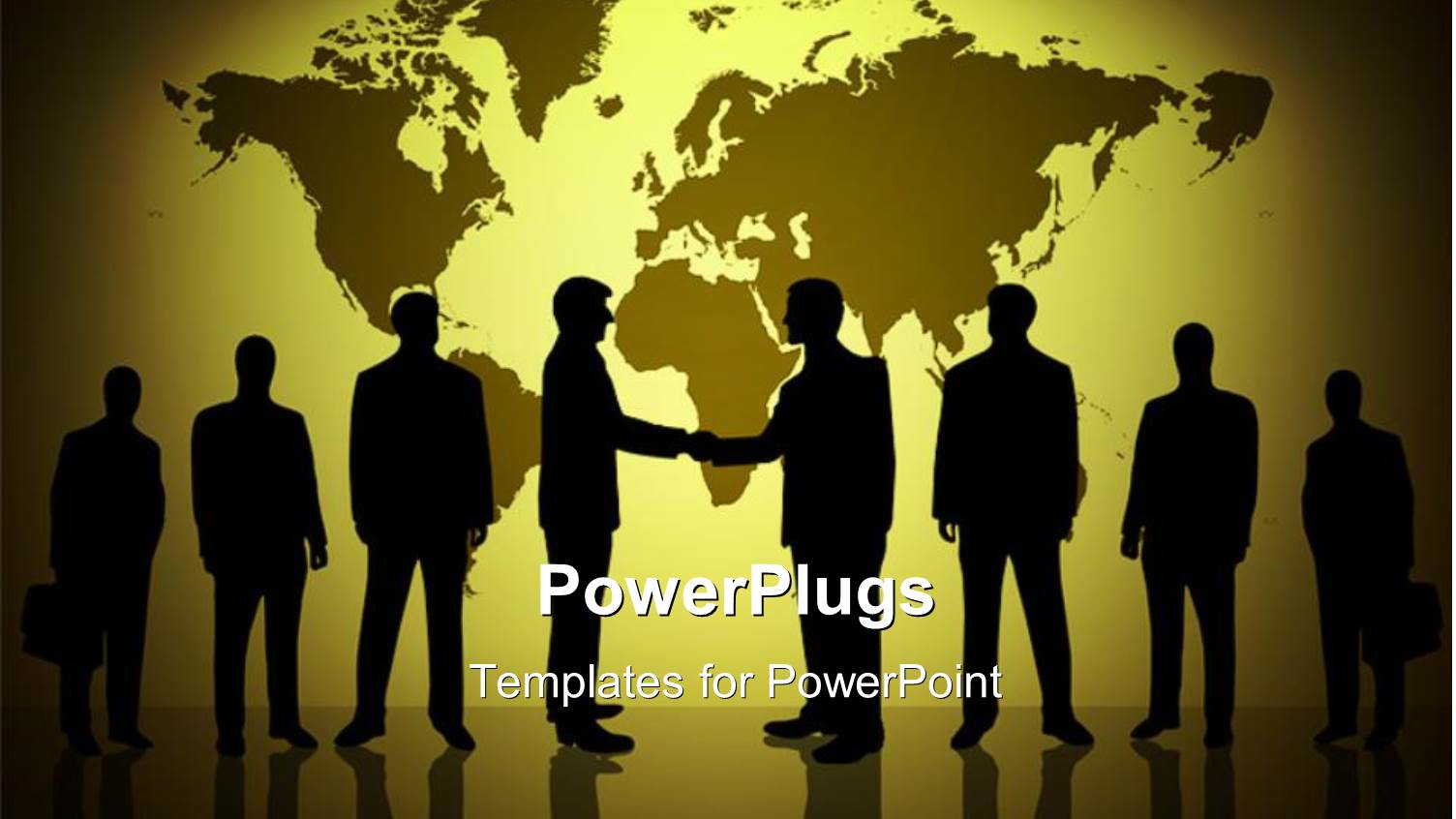 Silhouette of People with Handshake Over Glowing World Map