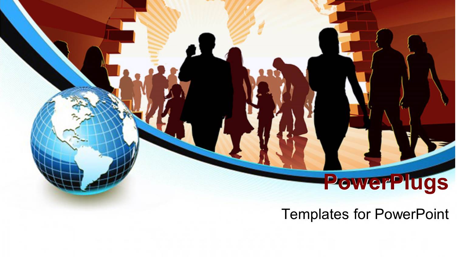 Silhouette of People Holding Hands with World Map in Background and Earth Globe 