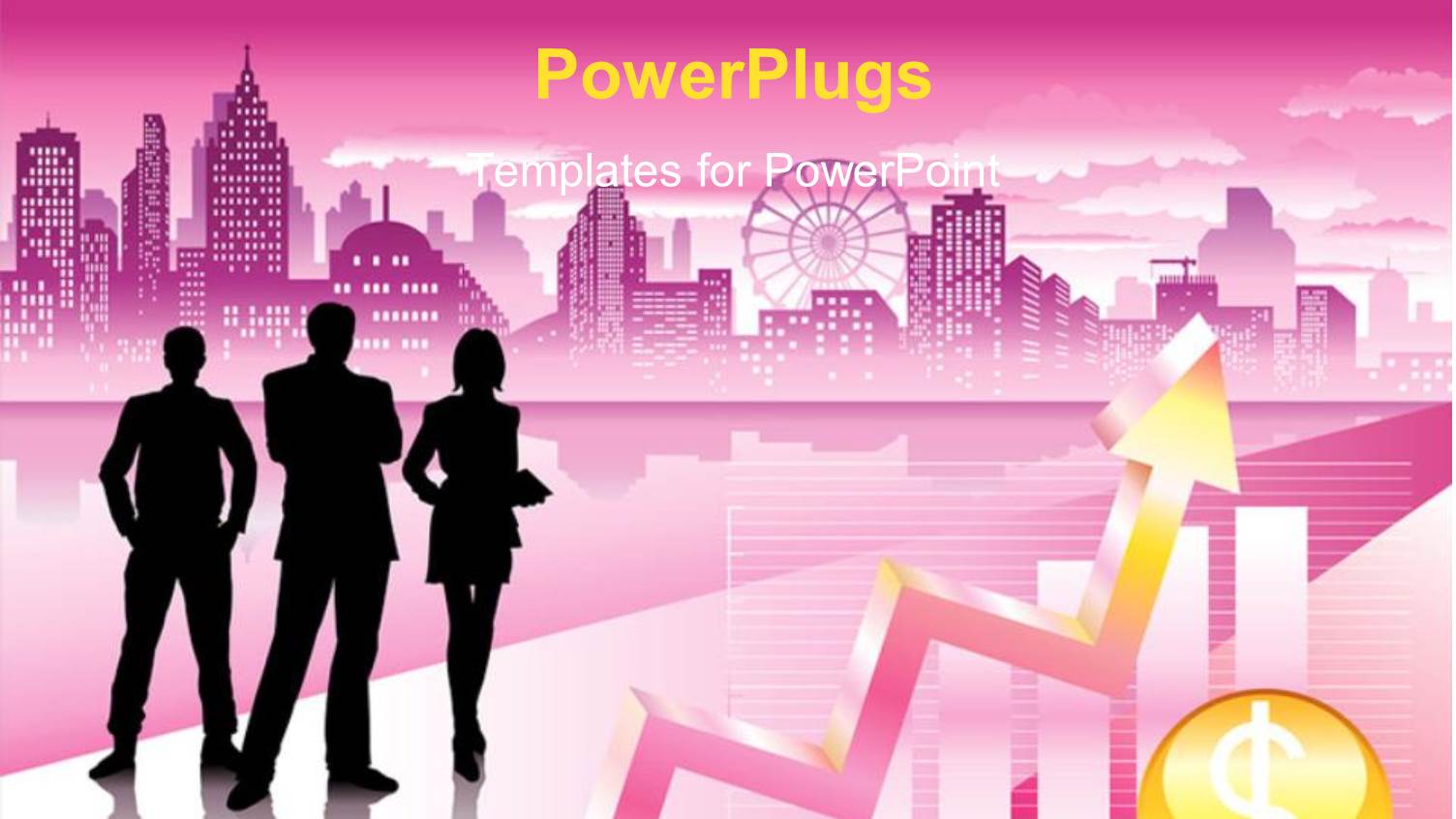 Silhouette of People Over Pink Themed Urban City with Graphs and Charts