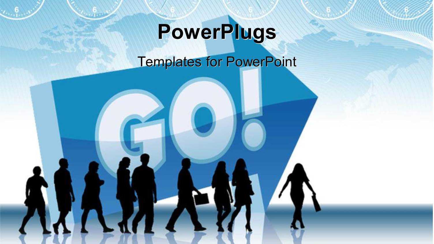 Silhouette of People Walking in a Direction with large 3D Sign GO