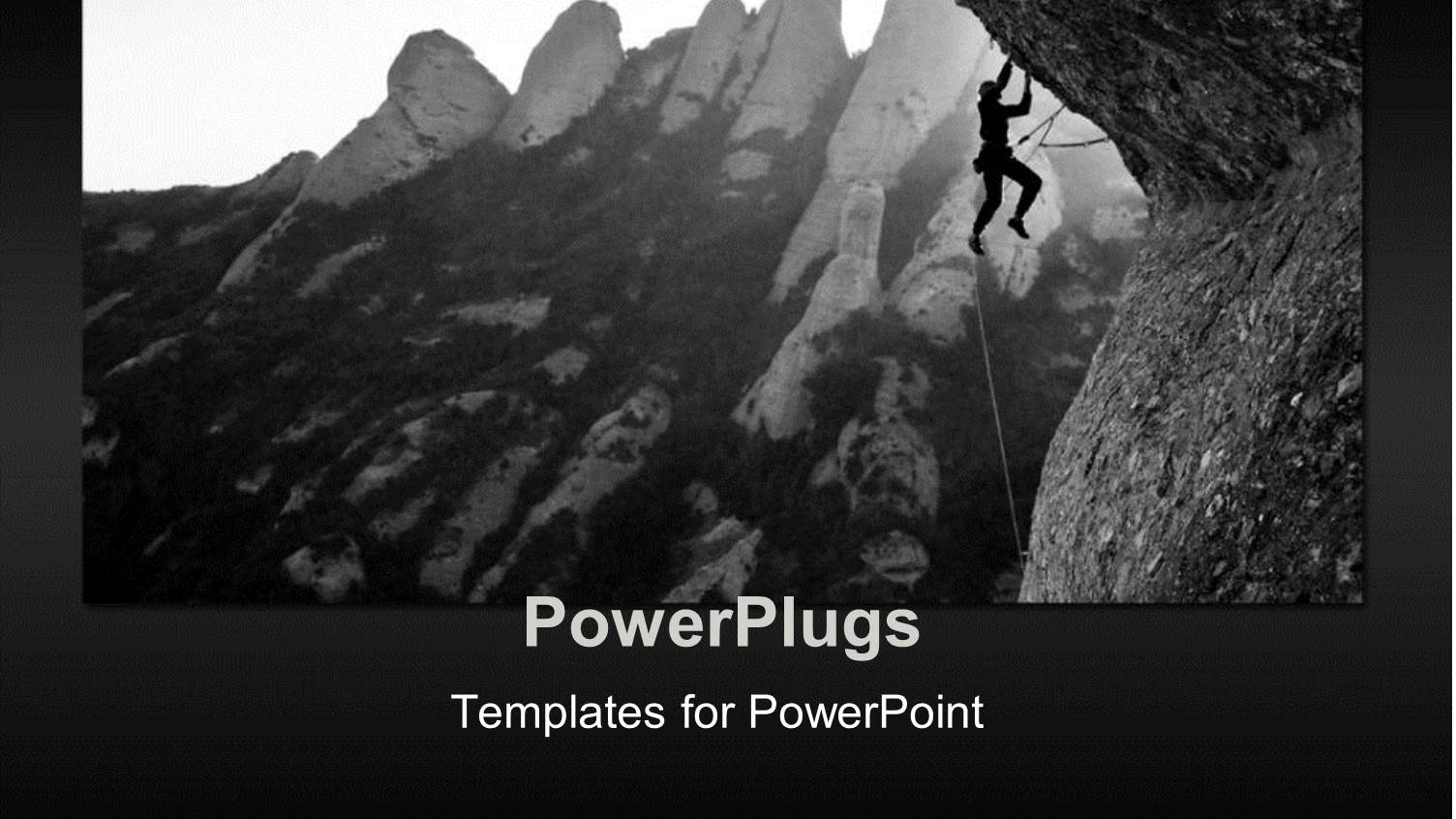 Silhouette of Rock Climber Struggling as he Climbs with Rope