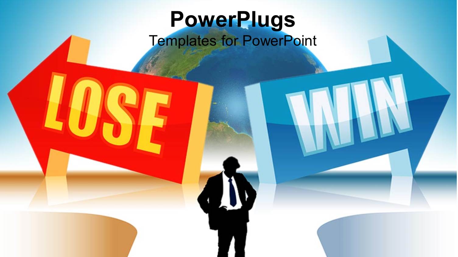 Silhouette of Thinking Business Man Standing in the Middle of Two Arrows Red Arrow with Lose Word and Blue Arrow with