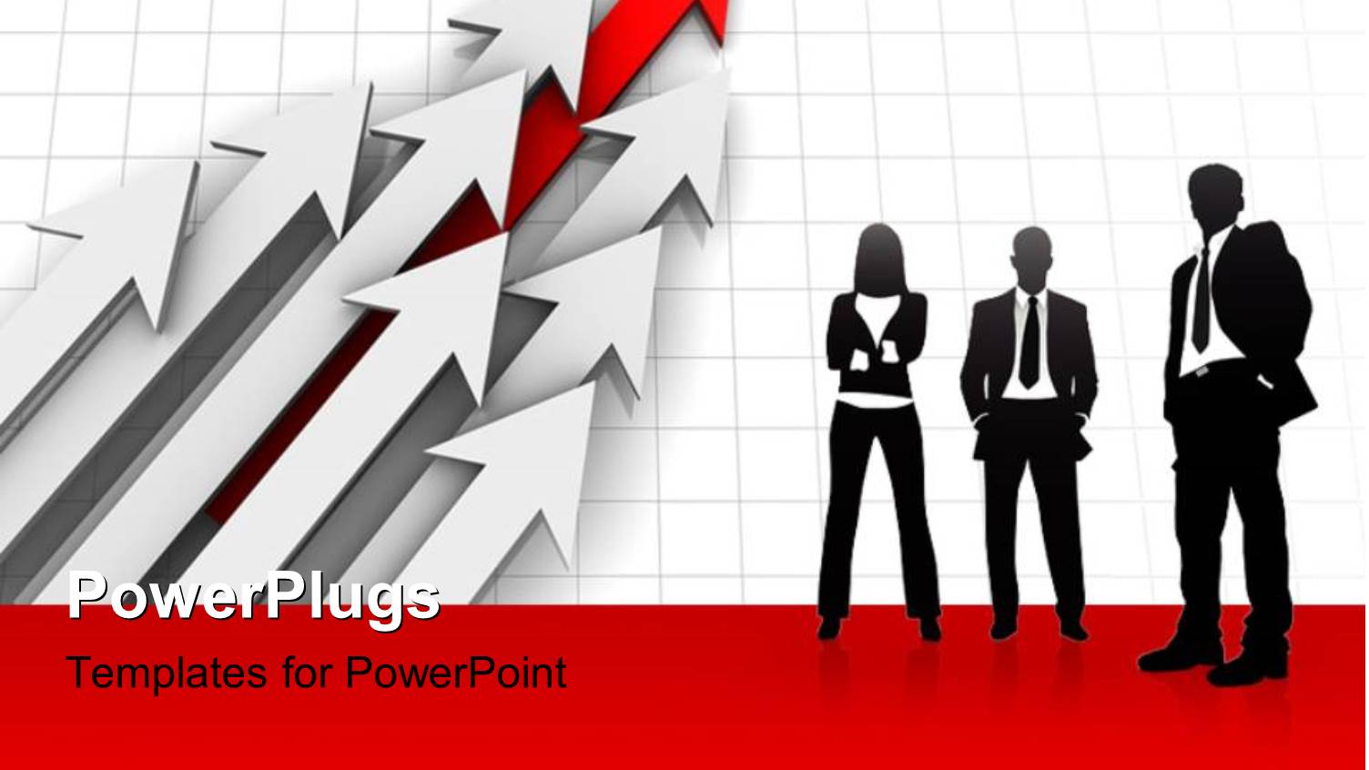 a Silhouette of Three Business People Standing Beside some White and Red Arrows