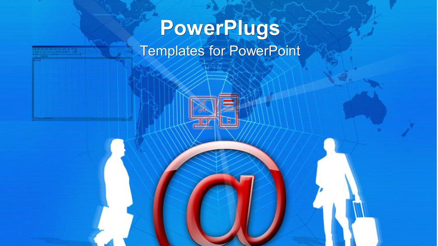 Silhouette of Travelling Men with Email Symbol Over World Map